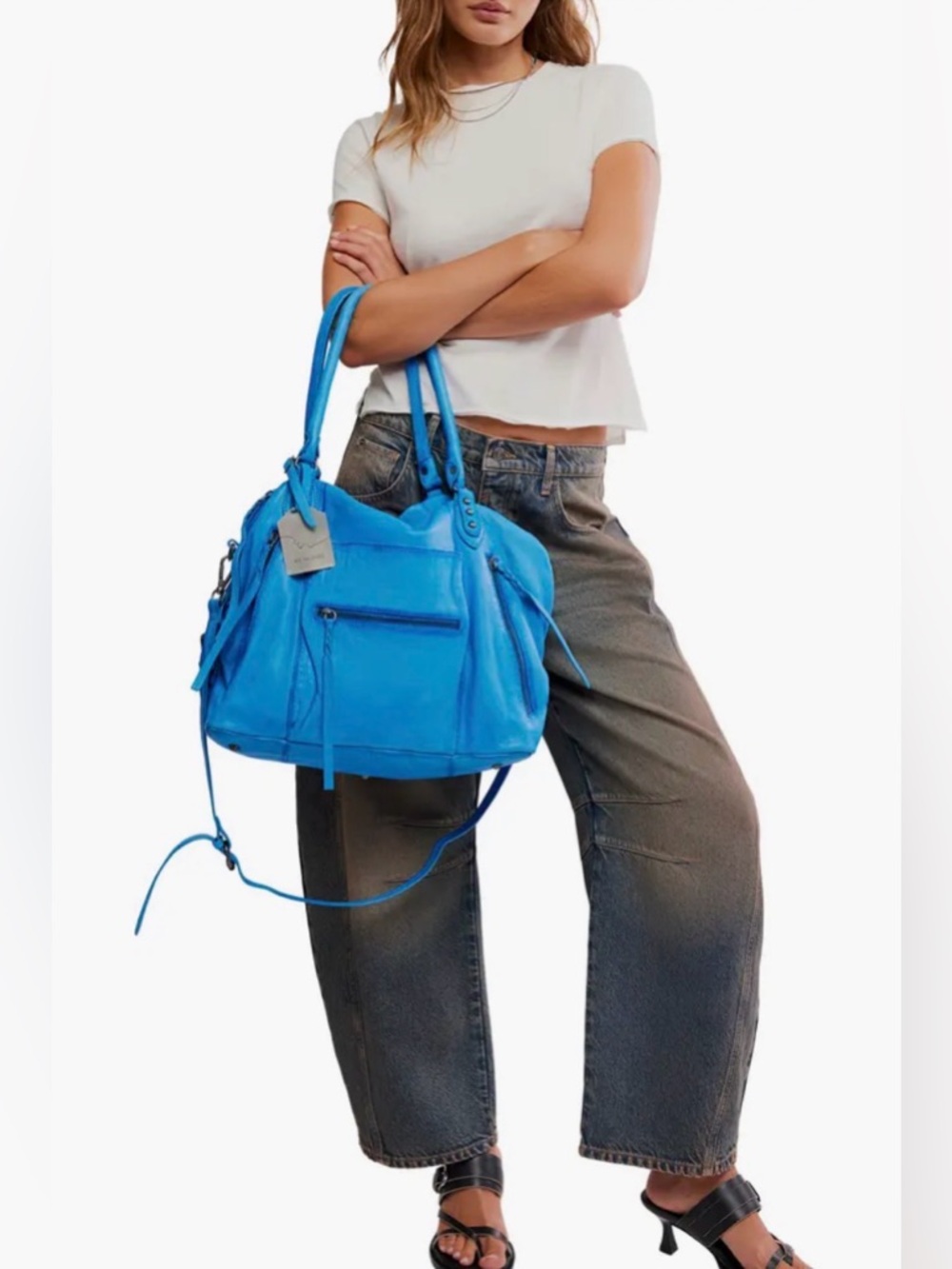 We The Free Emerson Leather Tote - Sapphire Blue